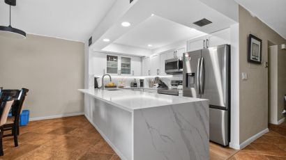 Marble Waterfall Kitchen