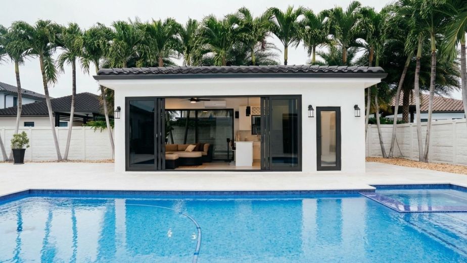Poolside Cabana with Quartz Waterfall Bar