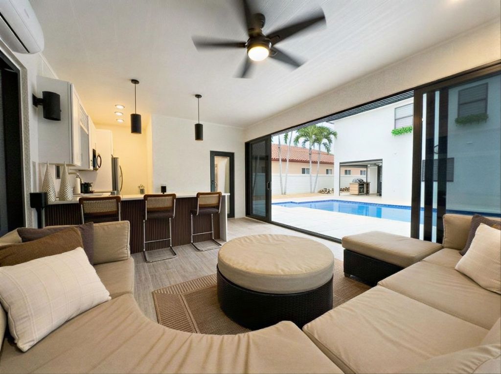 Poolside Cabana with Quartz Waterfall Bar
