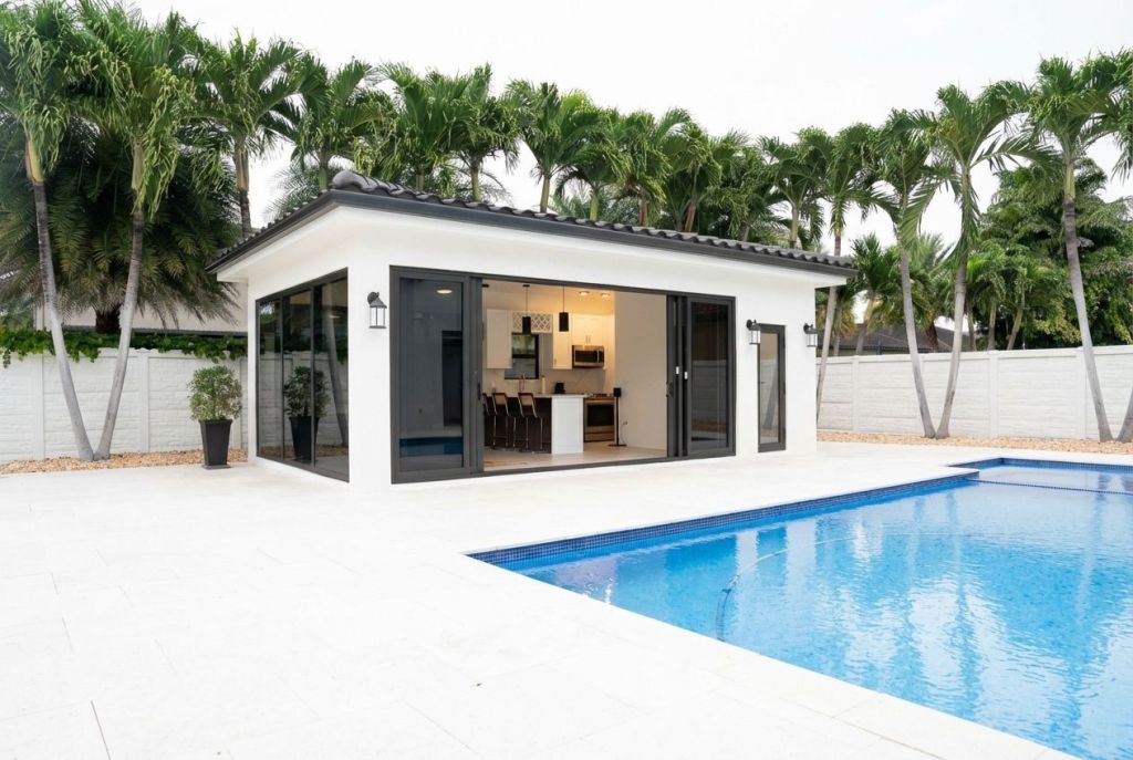 Poolside Cabana with Quartz Waterfall Bar