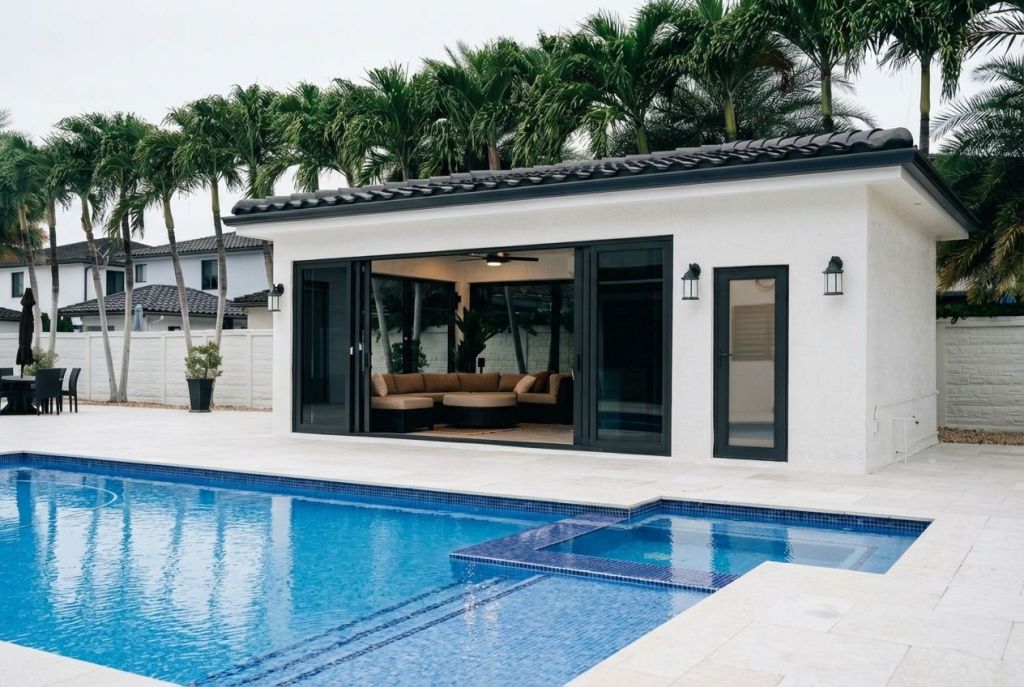 Poolside Cabana with Quartz Waterfall Bar